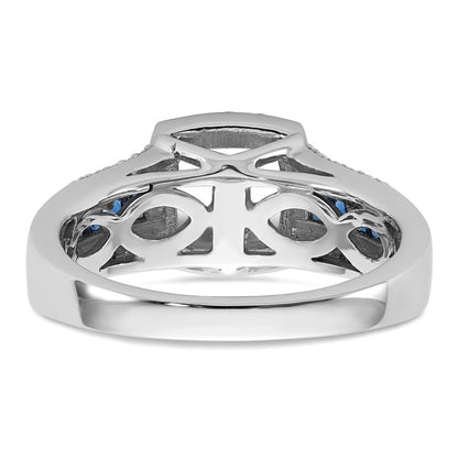 14kw Peg Set Diamond and Sapphire CZ Cushion Halo Engagement Ring