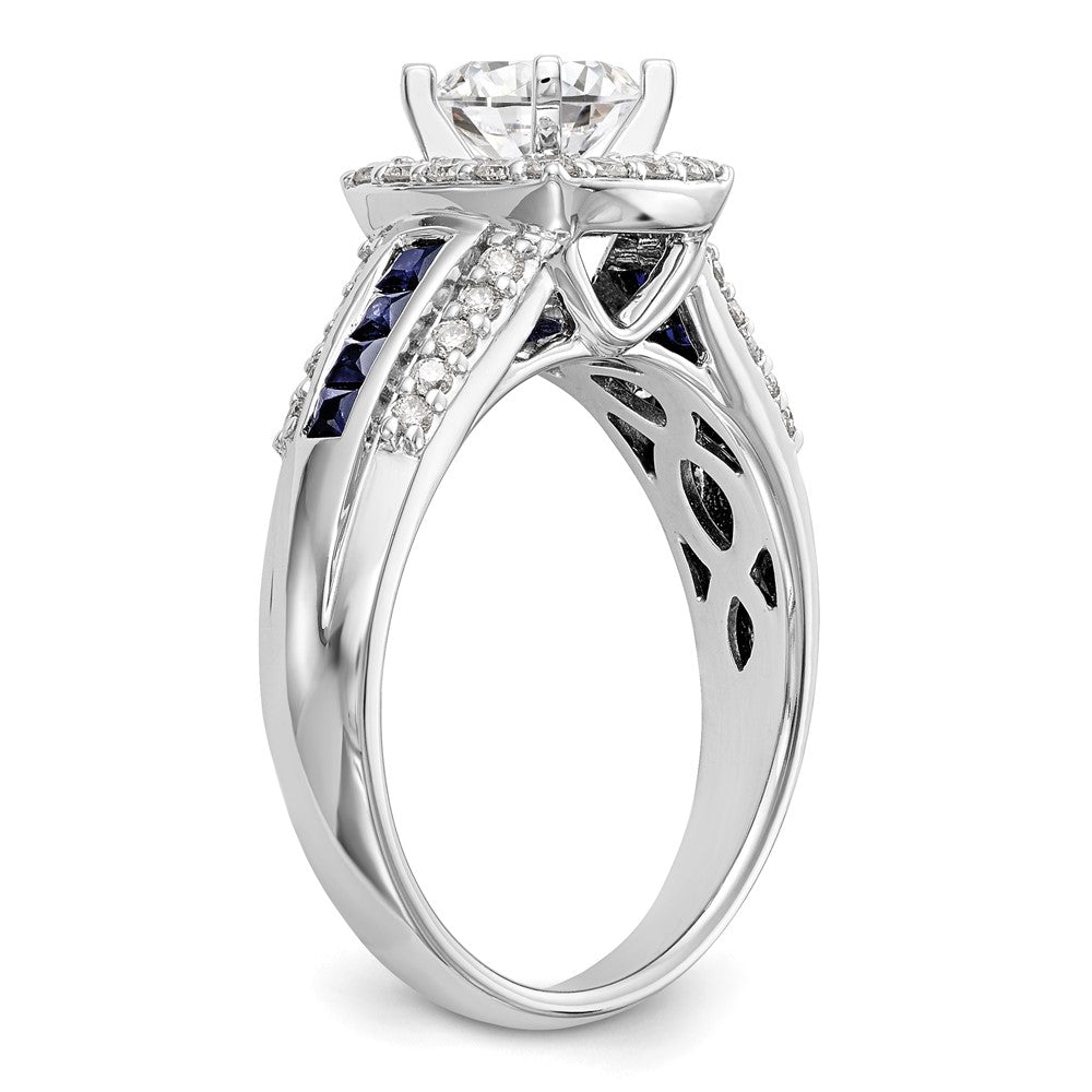 14kw Peg Set Diamond and Sapphire CZ Cushion Halo Engagement Ring