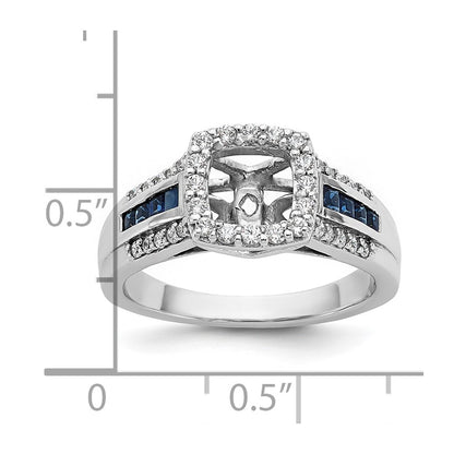 14kw Peg Set Diamond and Sapphire CZ Cushion Halo Engagement Ring