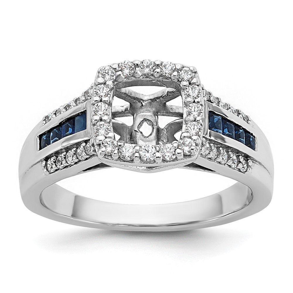 14kw Peg Set Diamond and Sapphire CZ Cushion Halo Engagement Ring