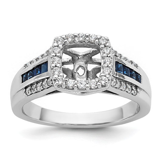 14kw Peg Set Diamond and Sapphire CZ Cushion Halo Engagement Ring