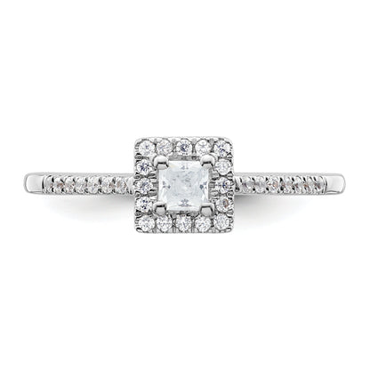 14K White Gold Halo Plus (Holds 1/4 Carat (3.00mm) Princess Center) 1/6 Diamond Semi Mount Engagement Ring