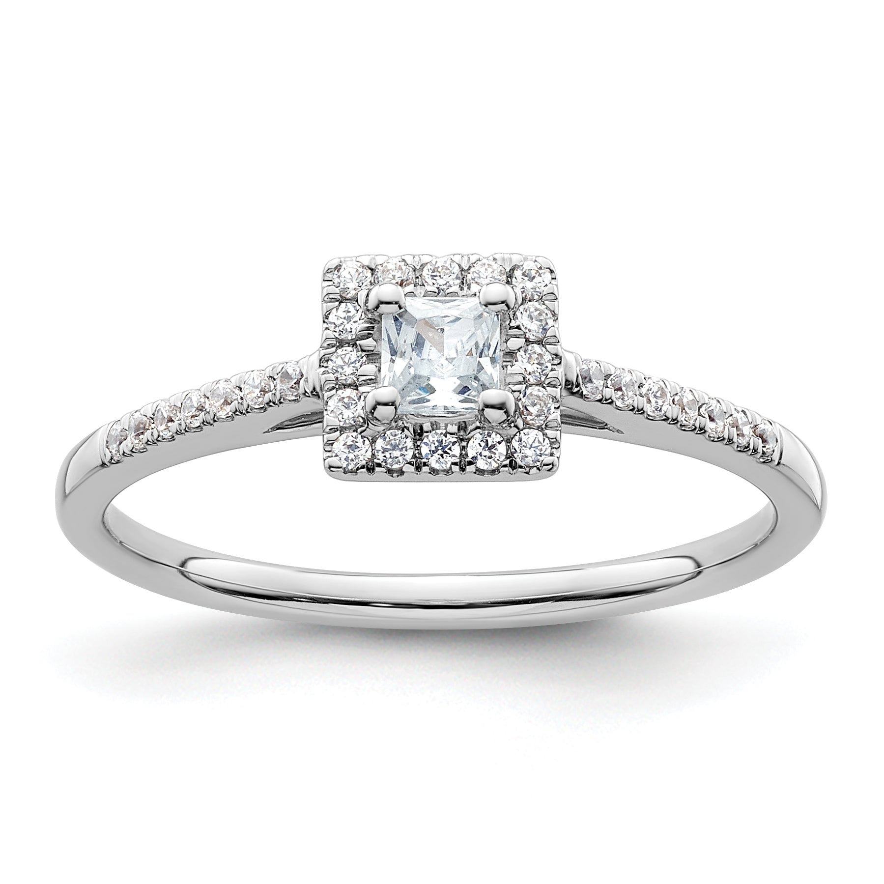 14K White Gold Halo Plus (Holds 1/4 Carat (3.00mm) Princess Center) 1/6 Diamond Semi Mount Engagement Ring