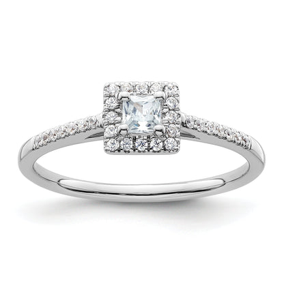 14K White Gold Halo Plus (Holds 1/4 Carat (3.00mm) Princess Center) 1/6 Diamond Semi Mount Engagement Ring