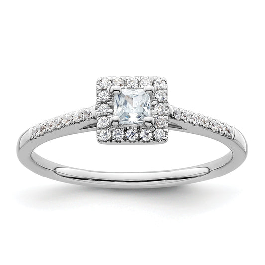 14K White Gold Halo Plus (Holds 1/4 Carat (3.00mm) Princess Center) 1/6 Diamond Semi Mount Engagement Ring