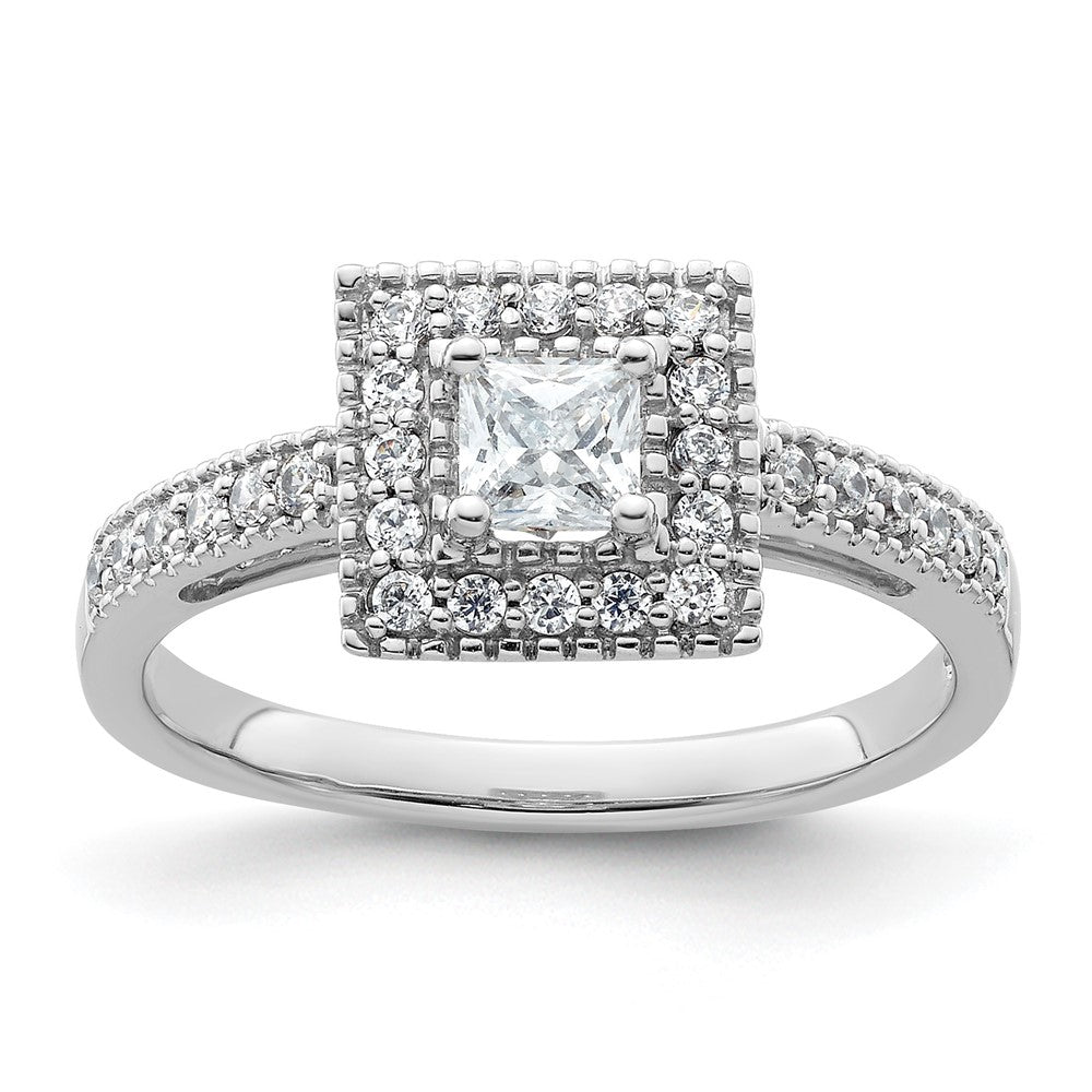 0.50ct. CZ Solid Real 14K White Gold Princess Square Halo Engagement Ring