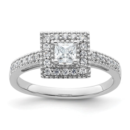0.50ct. CZ Solid Real 14K White Gold Princess Square Halo Engagement Ring