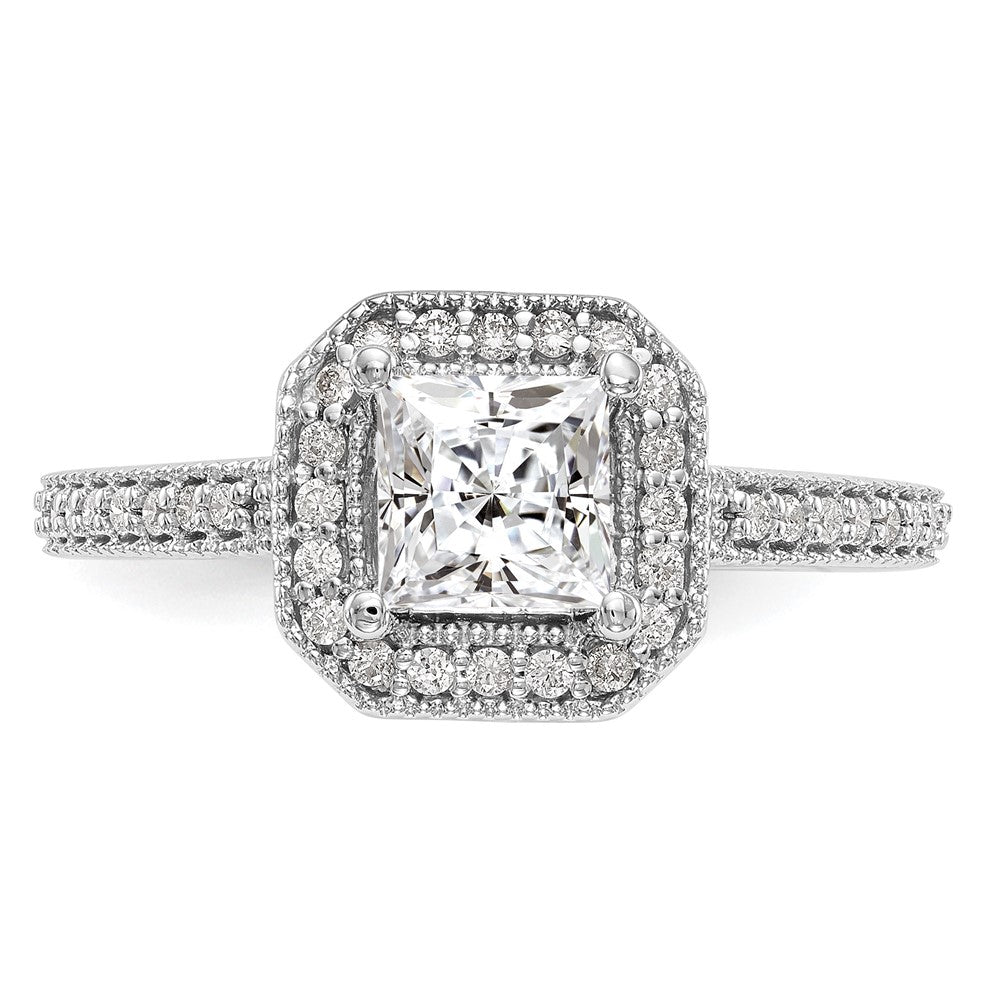 0.75ct. CZ Solid Real 14K White Gold Princess Square Halo Engagement Ring
