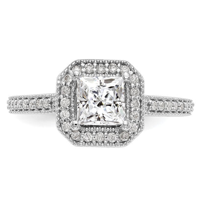 0.75ct. CZ Solid Real 14K White Gold Princess Square Halo Engagement Ring