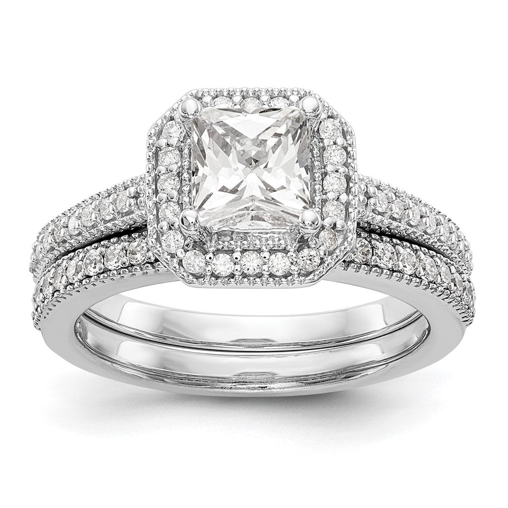 0.75ct. CZ Solid Real 14K White Gold Princess Square Halo Engagement Ring