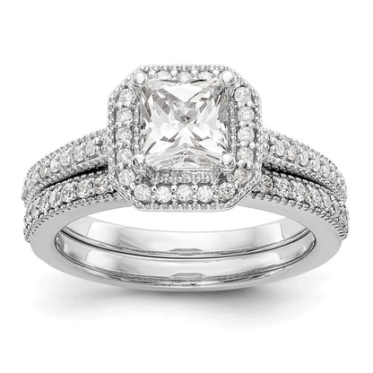 0.75ct. CZ Solid Real 14K White Gold Princess Square Halo Engagement Ring