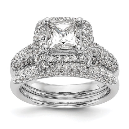 1.00ct. CZ Solid Real 14K White Gold Princess Cushion Halo Engagement Ring