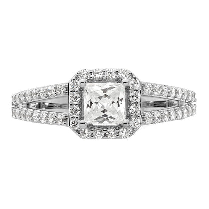 0.50ct. CZ Solid Real 14K White Gold Princess Cushion Halo Engagement Ring