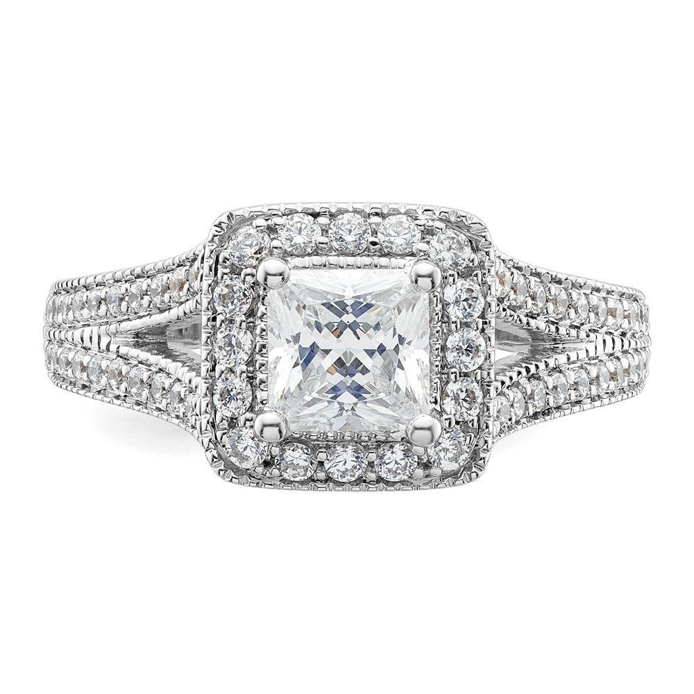 0.75ct. CZ Solid Real 14K White Gold Princess Cushion Halo Engagement Ring