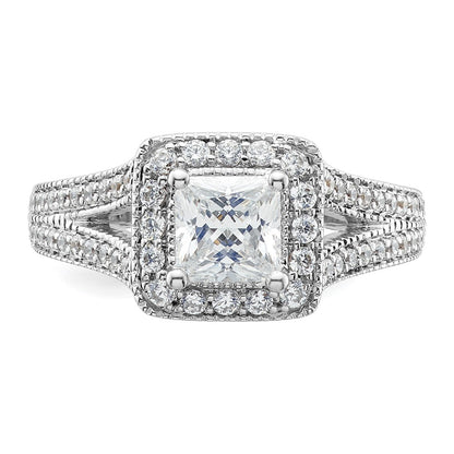 0.75ct. CZ Solid Real 14K White Gold Princess Cushion Halo Engagement Ring