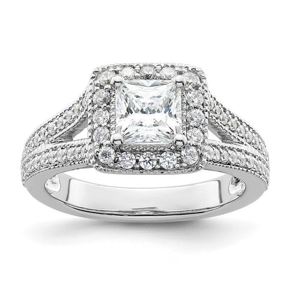0.75ct. CZ Solid Real 14K White Gold Princess Cushion Halo Engagement Ring