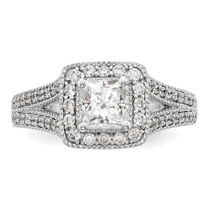1.00ct. CZ Solid Real 14K White Gold Princess Cushion Halo Engagement Ring