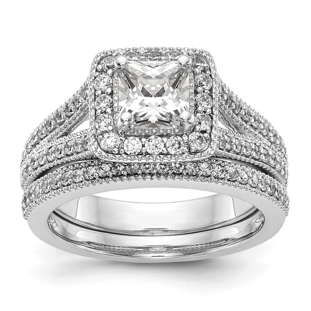 1.00ct. CZ Solid Real 14K White Gold Princess Cushion Halo Engagement Ring