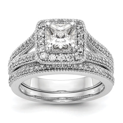 1.00ct. CZ Solid Real 14K White Gold Princess Cushion Halo Engagement Ring
