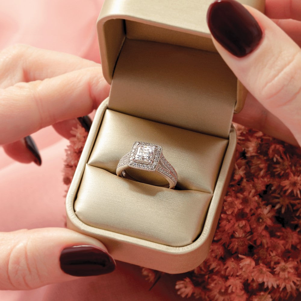 1.00ct. CZ Solid Real 14K White Gold Princess Cushion Halo Engagement Ring