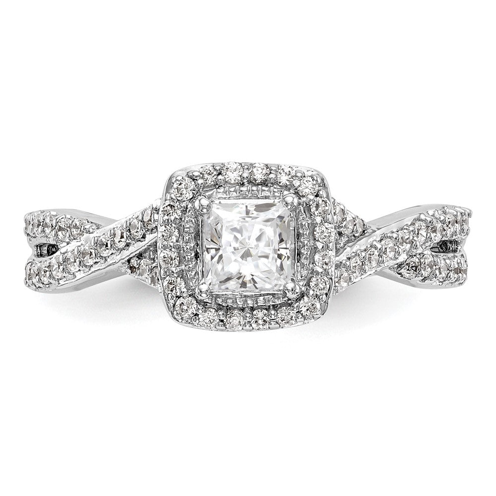 0.25ct. CZ Solid Real 14K White Gold Princess Cushion Halo Engagement Ring