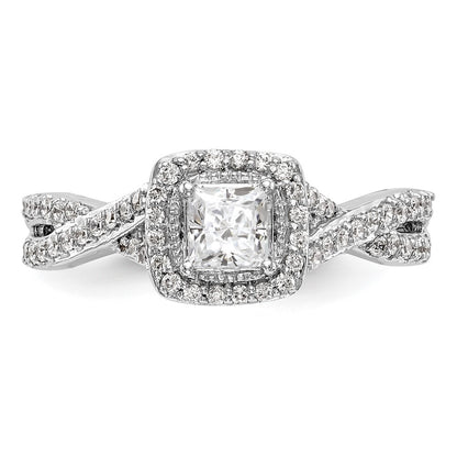 0.25ct. CZ Solid Real 14K White Gold Princess Cushion Halo Engagement Ring