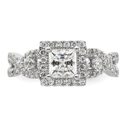 0.75ct. CZ Solid Real 14K White Gold Princess Cushion Halo Engagement Ring