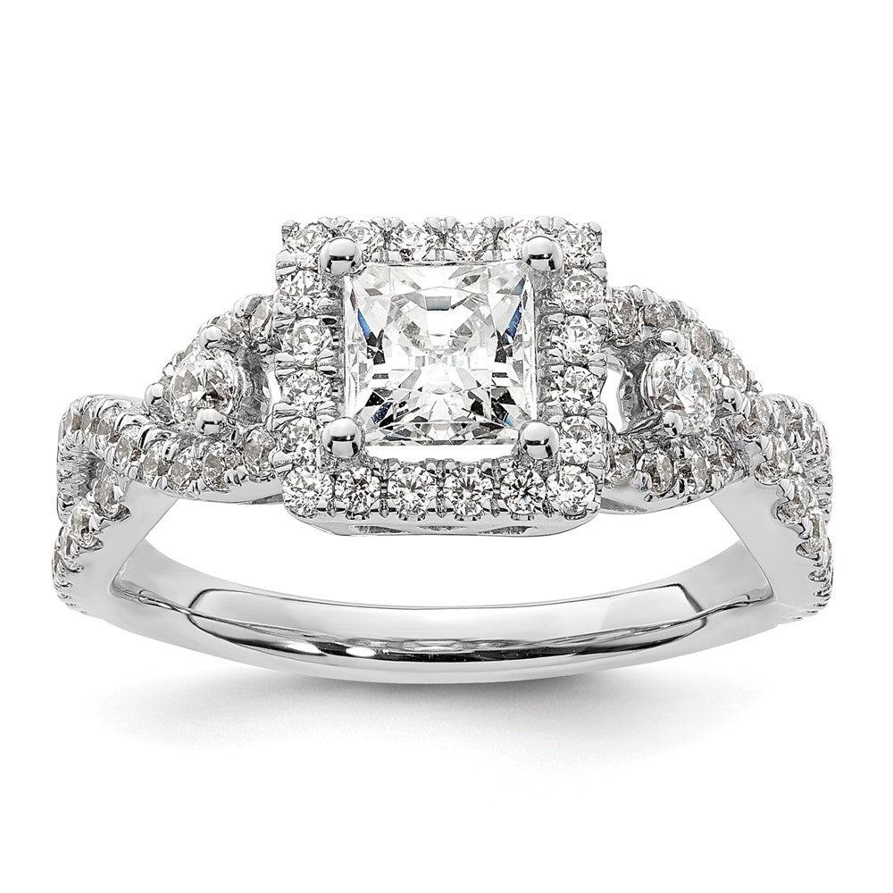 0.75ct. CZ Solid Real 14K White Gold Princess Cushion Halo Engagement Ring