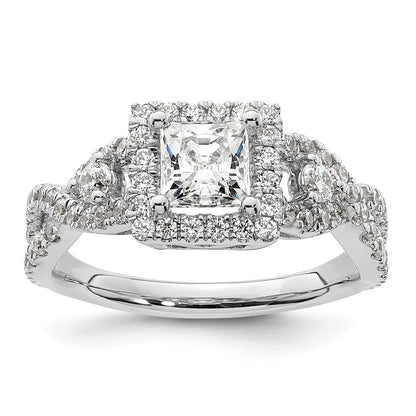 0.75ct. CZ Solid Real 14K White Gold Princess Cushion Halo Engagement Ring