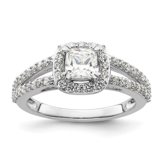 0.75ct. CZ Solid Real 14K White Gold Cushion Halo Engagement Ring
