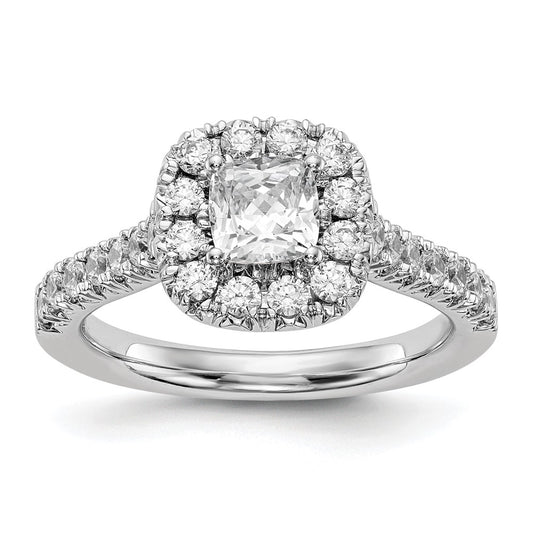 14K White Gold Halo Plus (Holds 1/2 Carat (4.8mm) Cushion Center) 3/4 Diamond Semi Mount Engagement Ring