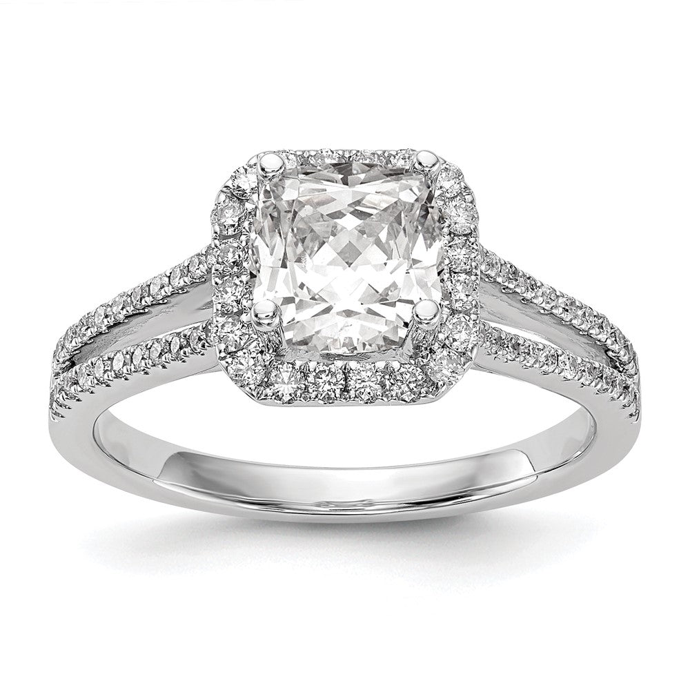 0.75ct. CZ Solid Real 14K White Gold Cushion Cushion Halo Engagement Ring