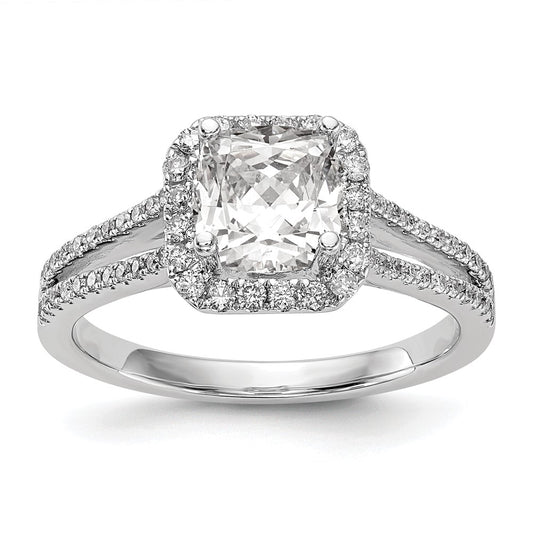 0.75ct. CZ Solid Real 14K White Gold Cushion Cushion Halo Engagement Ring