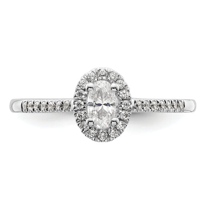 14K White Gold Halo Plus (Holds 1/4 Carat (5.0X3.5mm) Oval Center) 1/6 Diamond Semi Mount Engagement Ring
