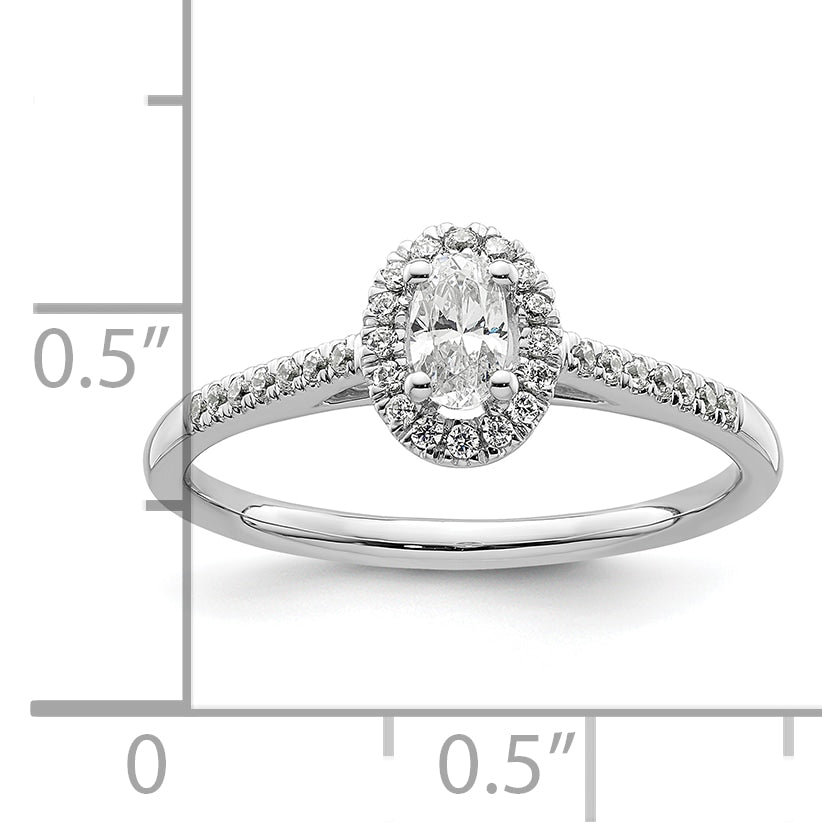 14K White Gold Halo Plus (Holds 1/4 Carat (5.0X3.5mm) Oval Center) 1/6 Diamond Semi Mount Engagement Ring