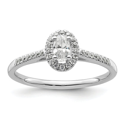 14K White Gold Halo Plus (Holds 1/4 Carat (5.0X3.5mm) Oval Center) 1/6 Diamond Semi Mount Engagement Ring