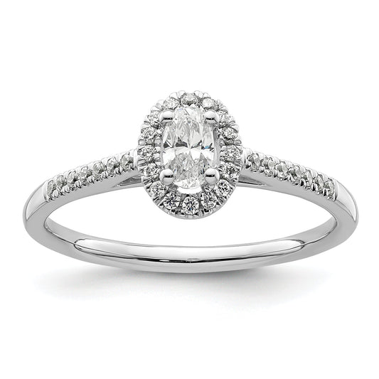 14K White Gold Halo Plus (Holds 1/4 Carat (5.0X3.5mm) Oval Center) 1/6 Diamond Semi Mount Engagement Ring