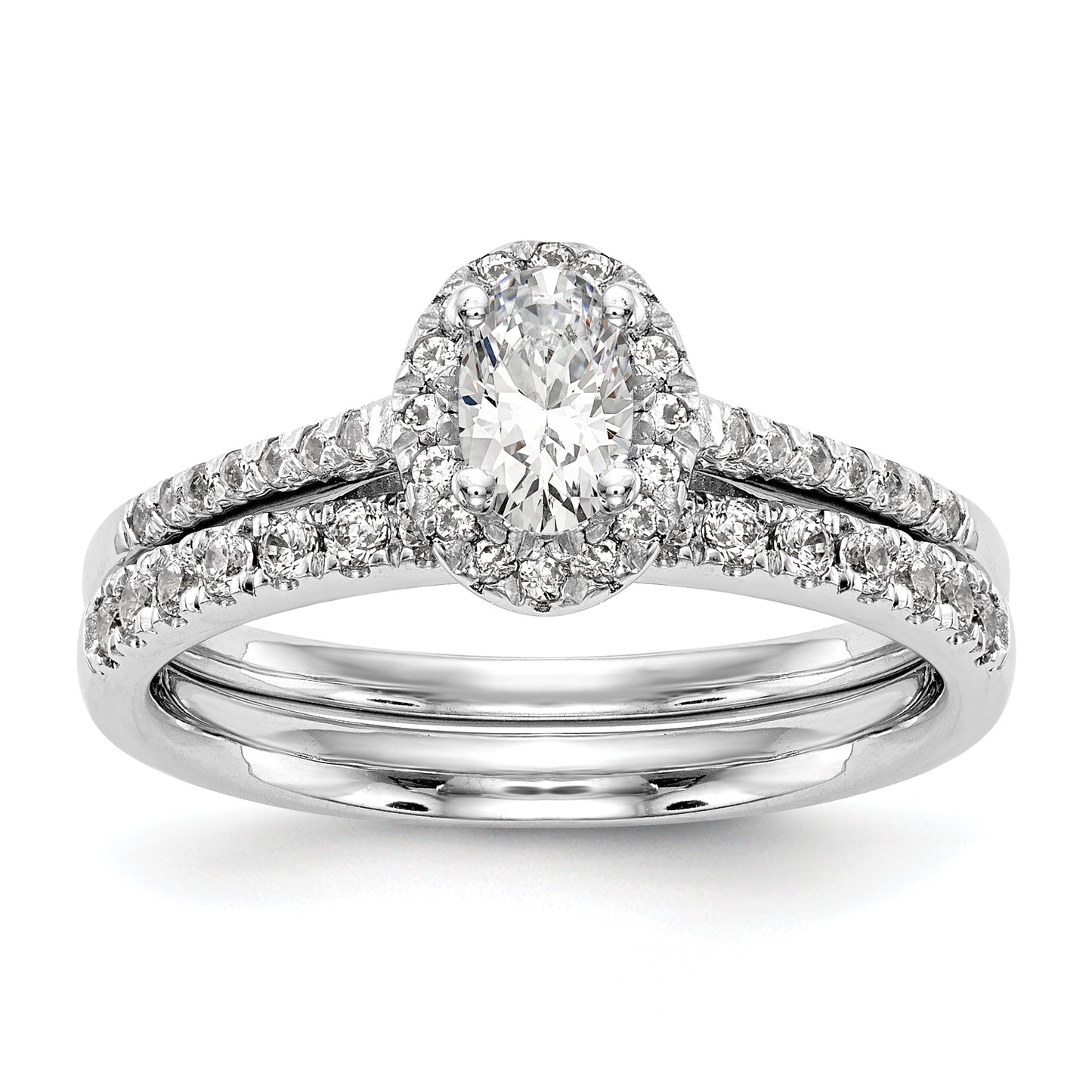 14k White Gold 1/2 Ct. Lab Grown Diamond VS/SI+ G+ 1 Ct. Center Oval Halo Engagement Ring