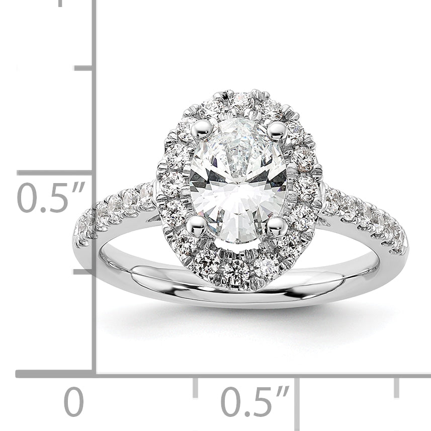 14k White Gold 1/2 Ct. Lab Grown Diamond VS/SI+ G+ 1 Ct. Center Oval Halo Engagement Ring