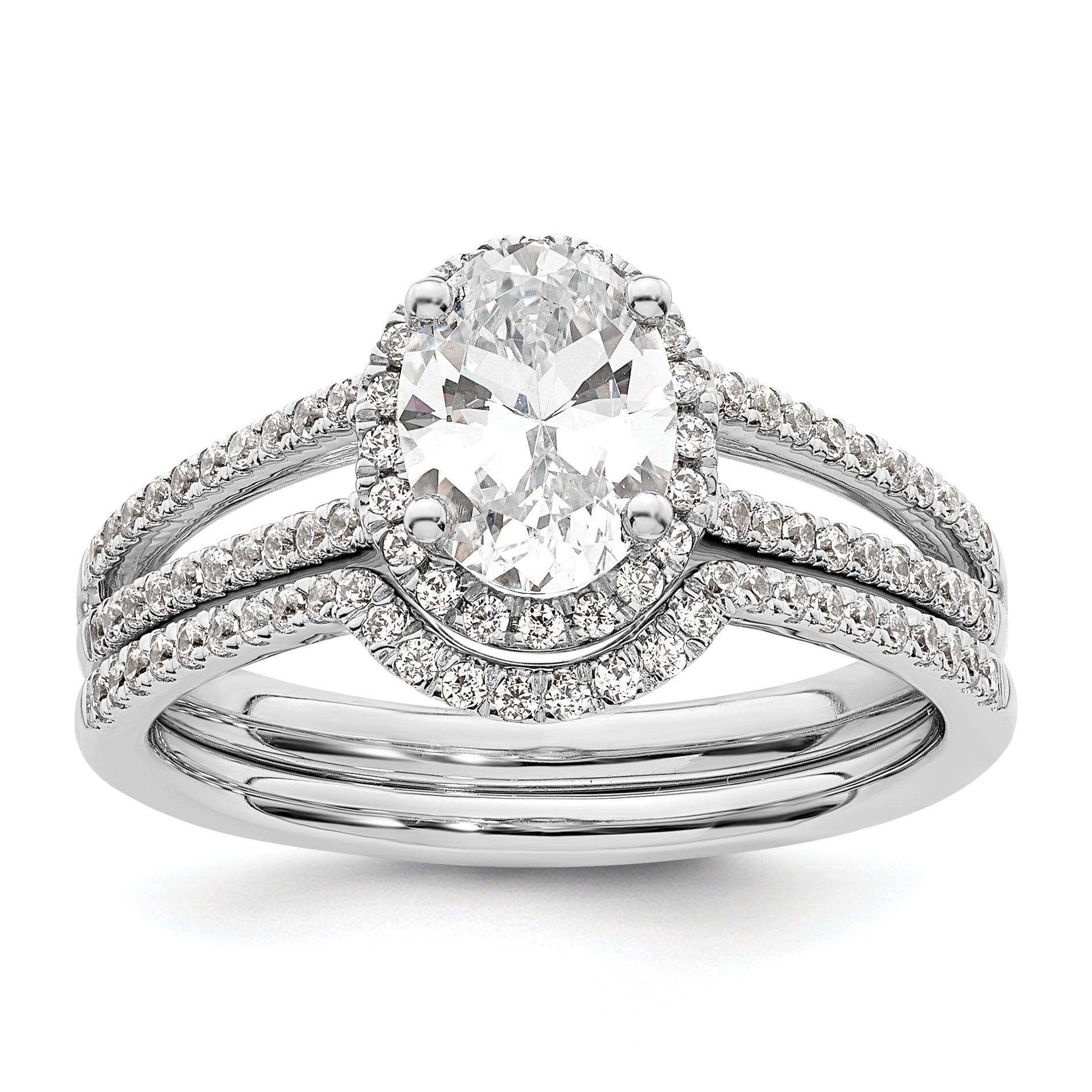 14K White Gold Halo Plus (Holds 3/4 Carat (7.5X5.0mm) Oval Center) 1/3 Diamond Semi Mount Engagement Ring