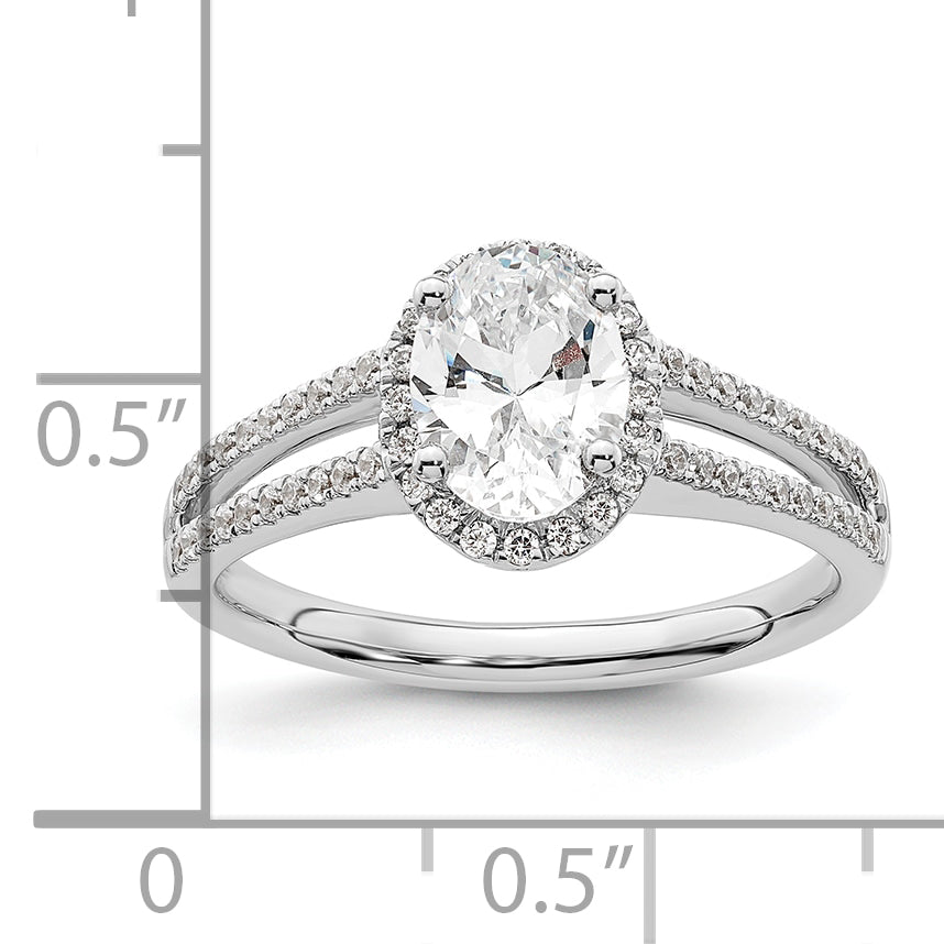 14K White Gold Halo Plus (Holds 3/4 Carat (7.5X5.0mm) Oval Center) 1/3 Diamond Semi Mount Engagement Ring