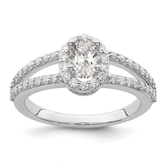14K White Gold Halo Plus (Holds 1/2 Carat (6X4mm) Oval Center) Diamond Semi Mount Engagement Ring