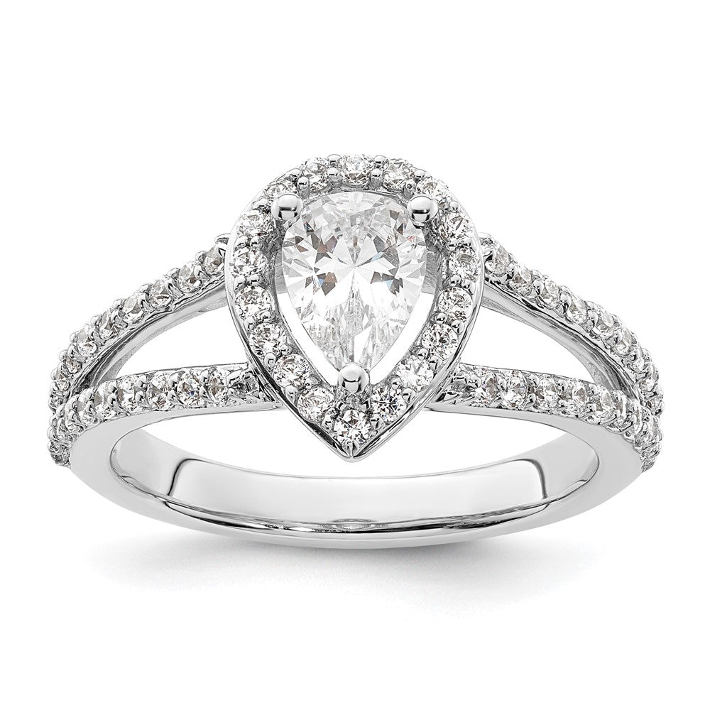 0.75ct. CZ Solid Real 14K White Gold Pear Pear Halo Engagement Ring