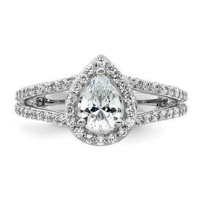 0.75ct. CZ Solid Real 14K White Gold Pear Pear Halo Engagement Ring