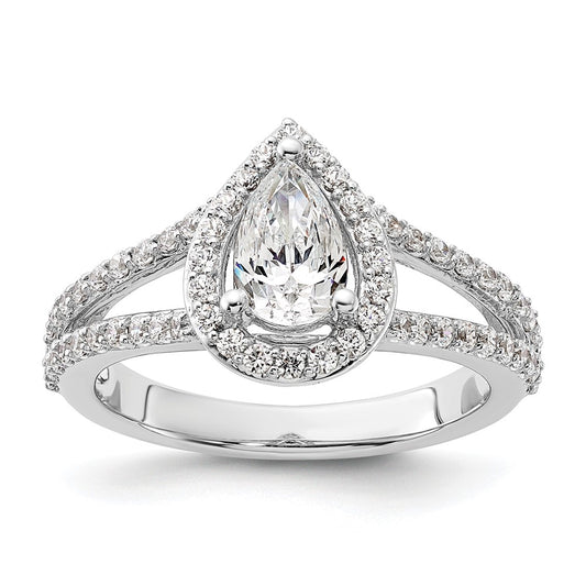 1.00ct. CZ Solid Real 14K White Gold Pear Pear Halo Engagement Ring
