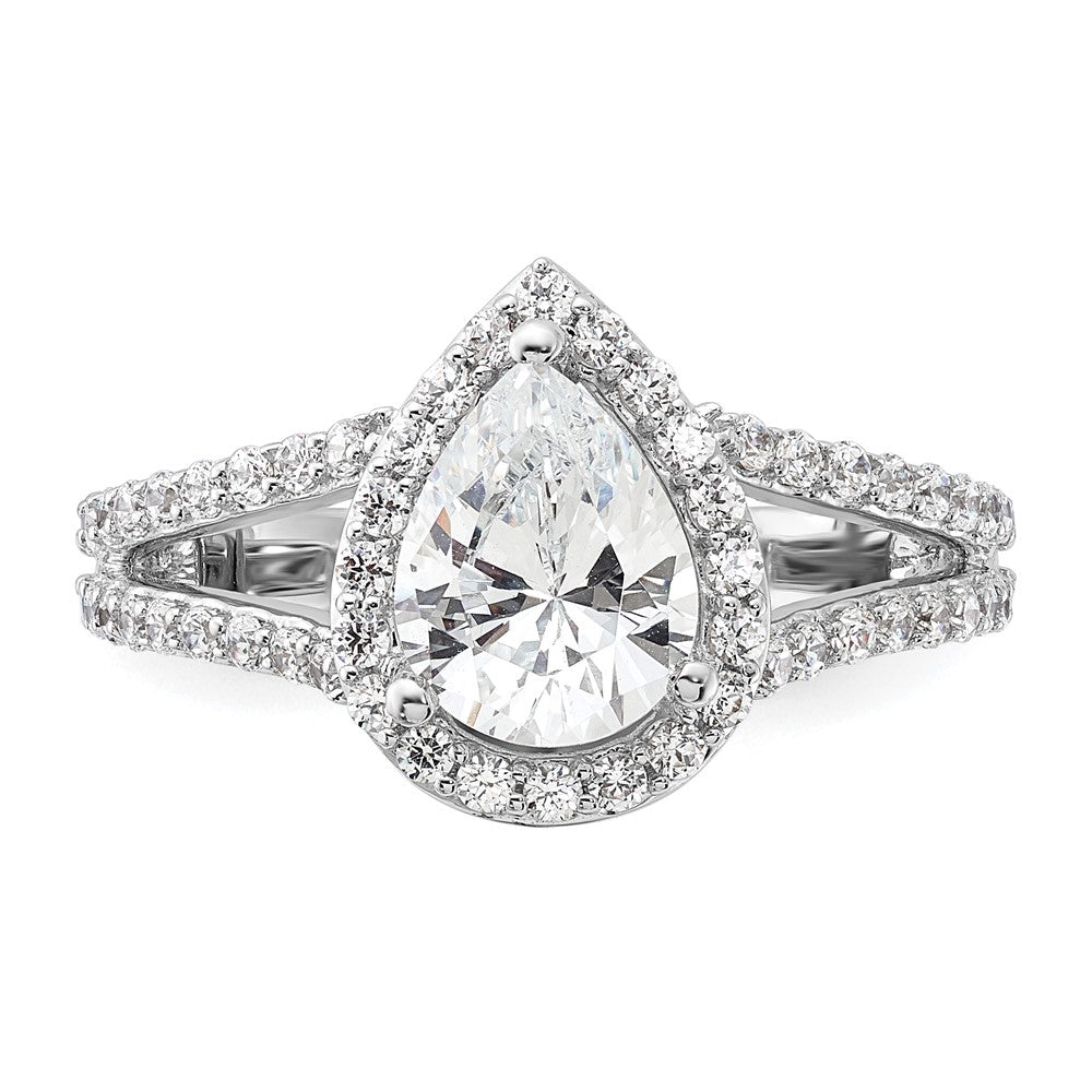 1.50ct. CZ Solid Real 14K White Gold Pear Pear Halo Engagement Ring