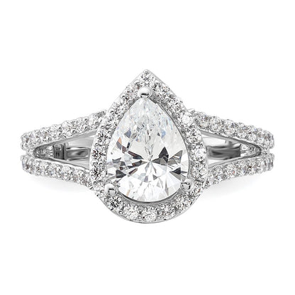 1.50ct. CZ Solid Real 14K White Gold Pear Pear Halo Engagement Ring