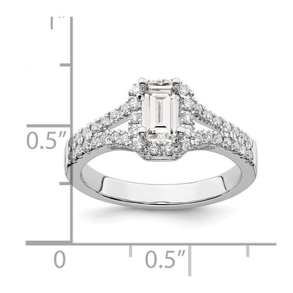 14K White Gold True Origin 3/8 Carat Lab Grown Diamond Vs D E F Semi Mount Emerald Halo Engagement Ring