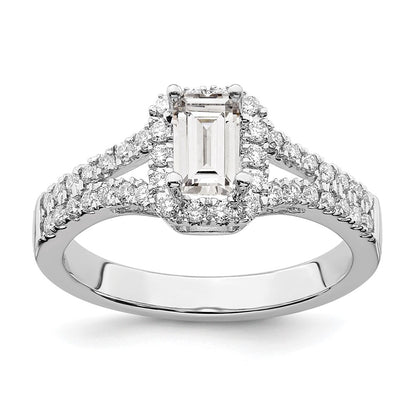 14K White Gold True Origin 3/8 Carat Lab Grown Diamond Vs D E F Semi Mount Emerald Halo Engagement Ring