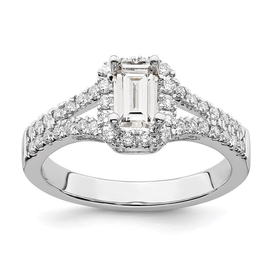 14K White Gold True Origin 3/8 Carat Lab Grown Diamond Vs D E F Semi Mount Emerald Halo Engagement Ring